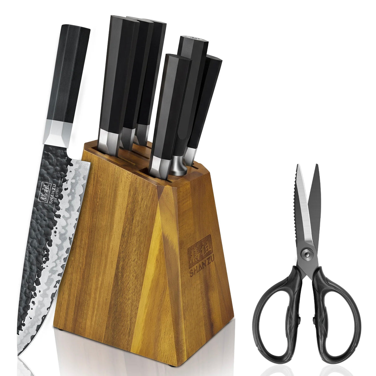 SHAN ZU TAKUMI | 7-Piece Knife Block Set ( G10 Handle) + Heavy-Duty Kitchen Scissors
