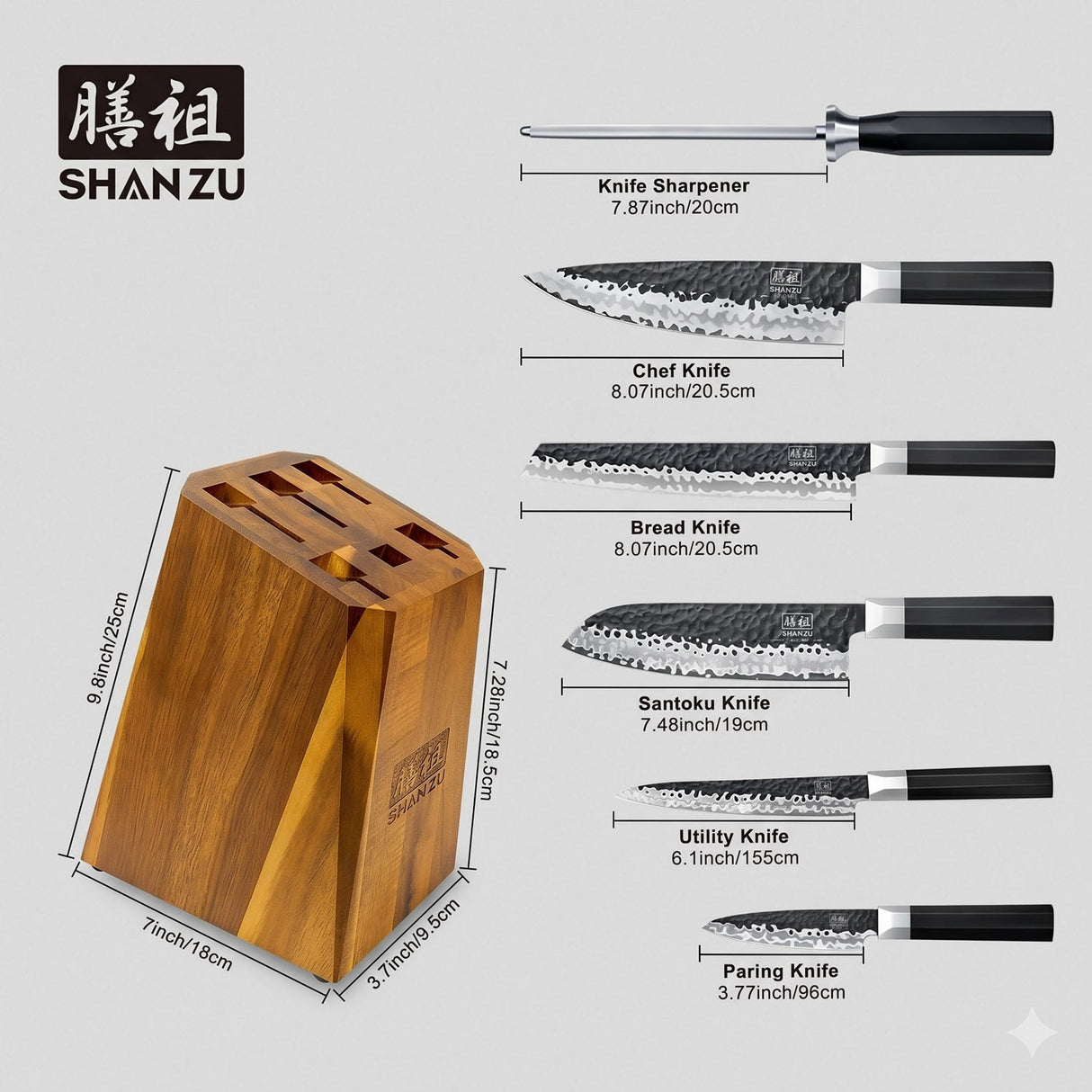 SHAN ZU TAKUMI | 7-Piece Knife Block Set ( G10 Handle) + Heavy-Duty Kitchen Scissors