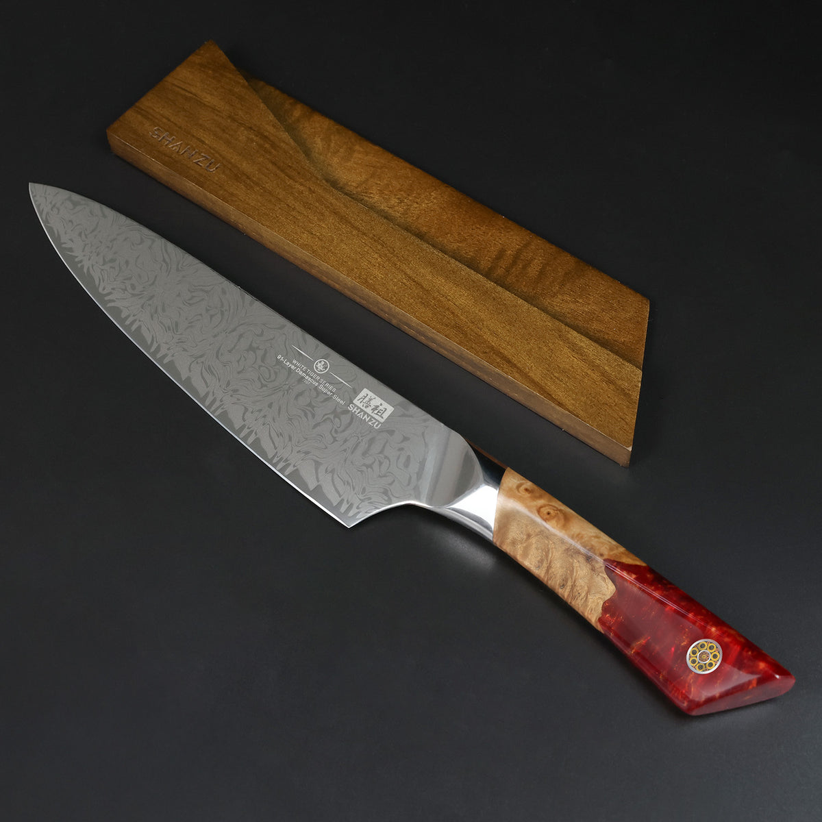 SHAN ZU WHITE TIGER | SG2 Damascus Chef Knife + Magnetic Knife Sheath