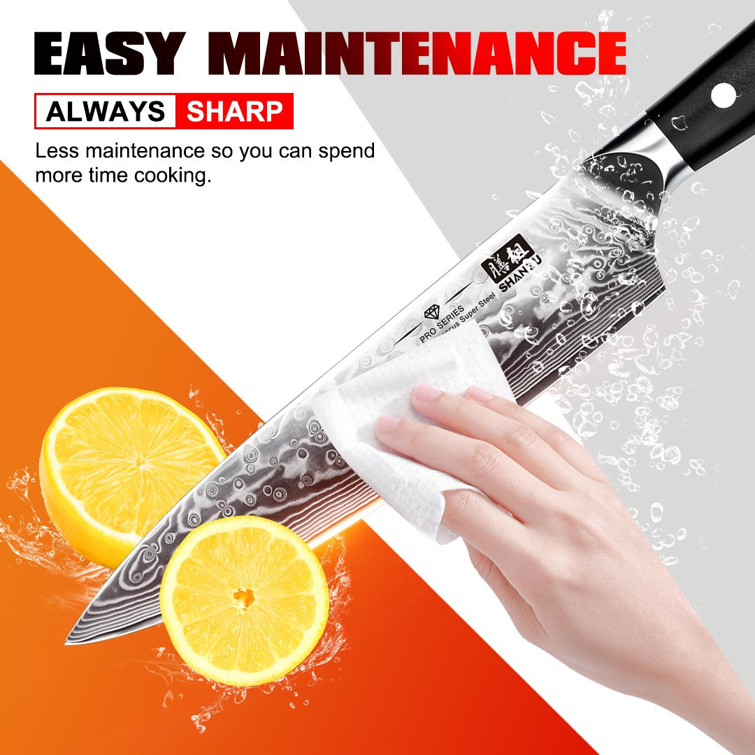 SHAN ZU 8.00" Blade Damascus Chef Knife | Best Chef Cooking Knives | 67 Layers Damascus Steel + G10 Handle