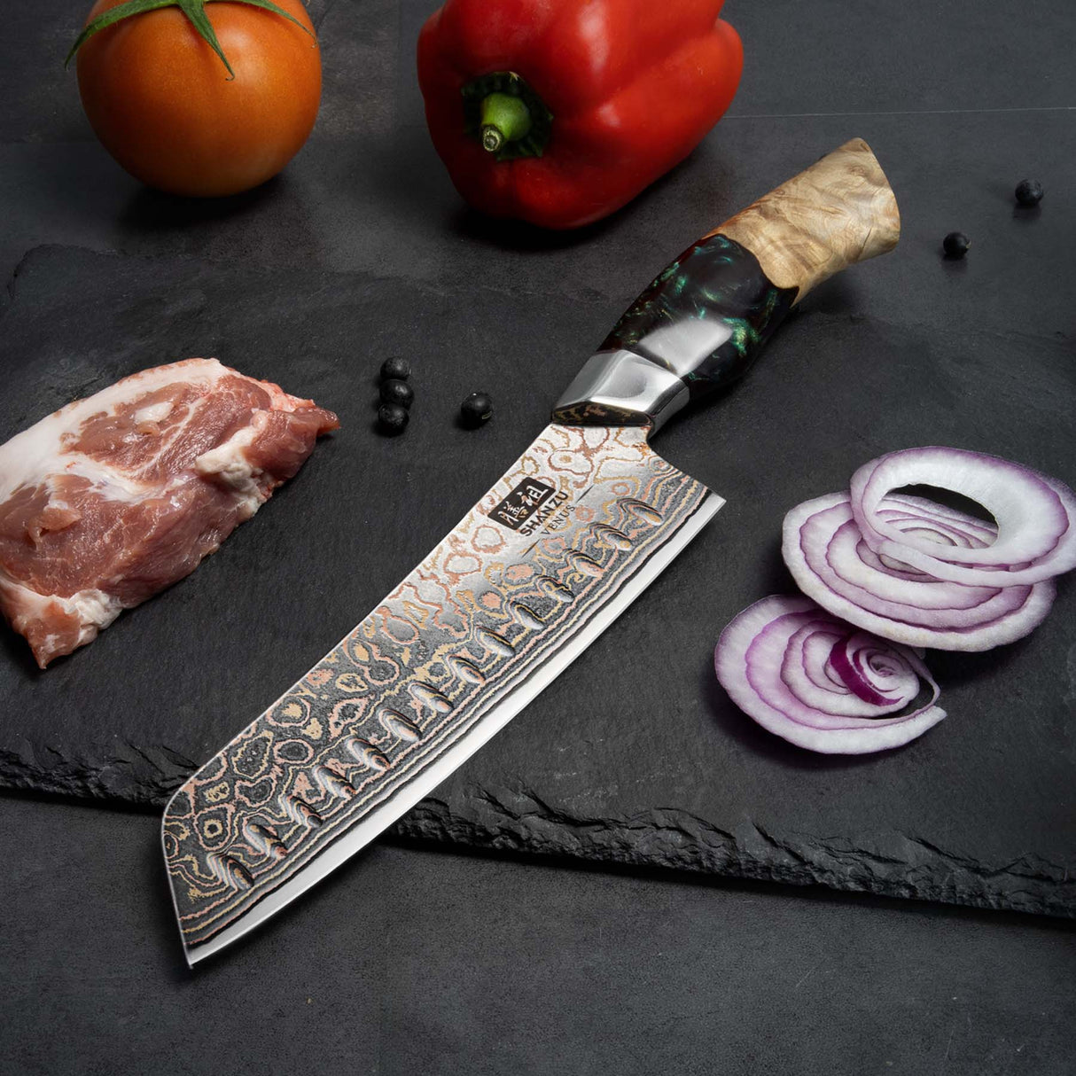 Venus Copper Damascus Santoku Knife