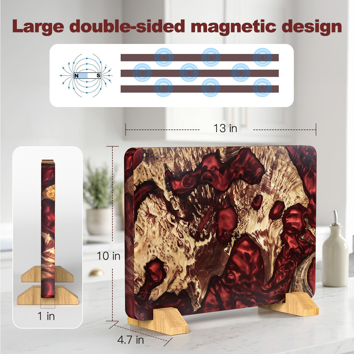 White Tiger Series | Double-Sided Magnetic Knife Block - Red Stabilized Wood Edition