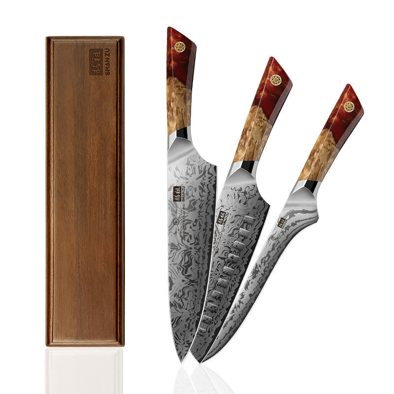 White Tiger Series | 3-Piece Japanese Steel Set + 12" Magnetic Knife Holder