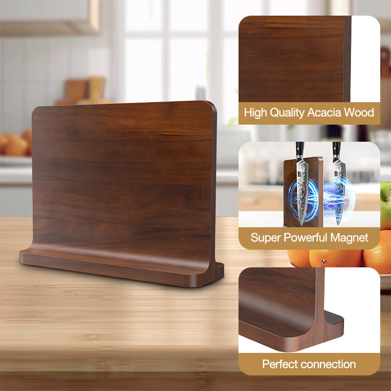 Double-Sided Magnetic Knife Block|Natural Acacia Wood|Elegant and Durable