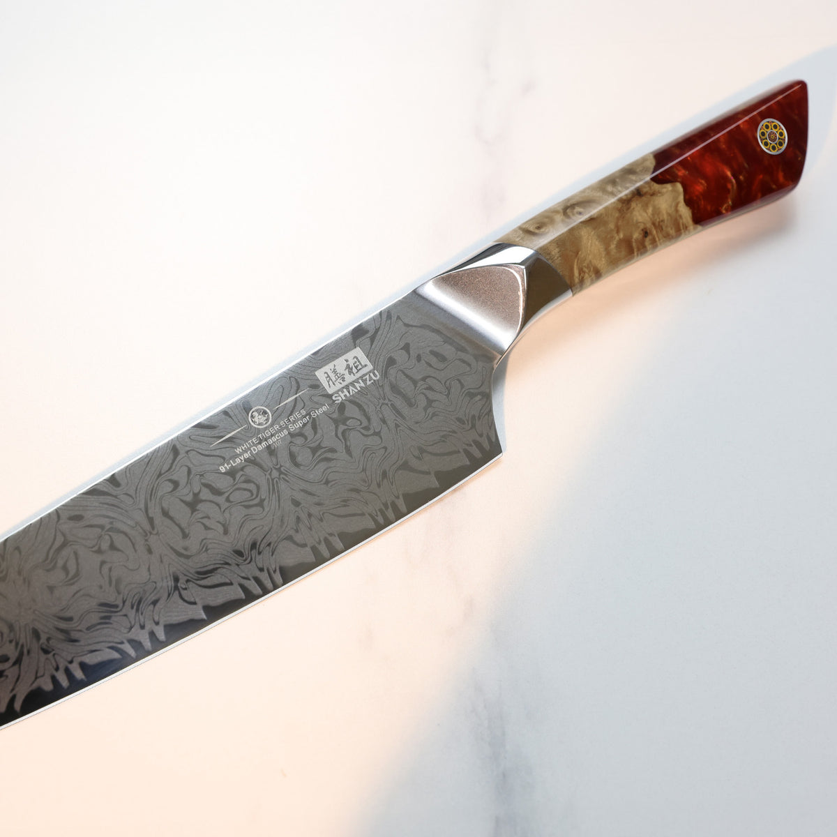 SHAN ZU WHITE TIGER | SG2 Damascus Chef Knife + Magnetic Knife Sheath