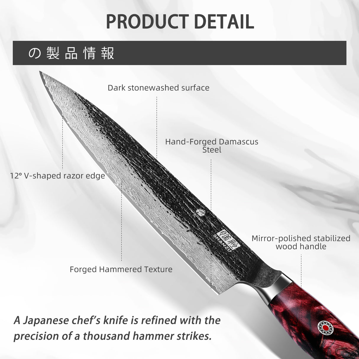 INFERNO Series | 8" Forged Black Damascus Chef Knife