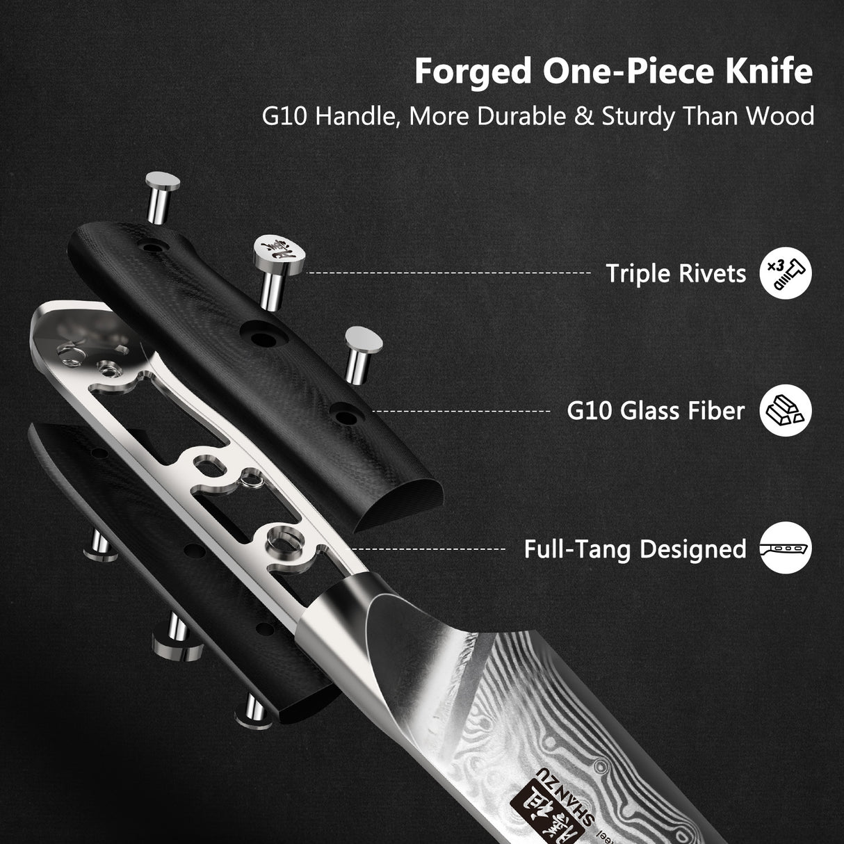 SHAN ZU | PRO Series 7-Piece Damascus Steak Knife Set with Block