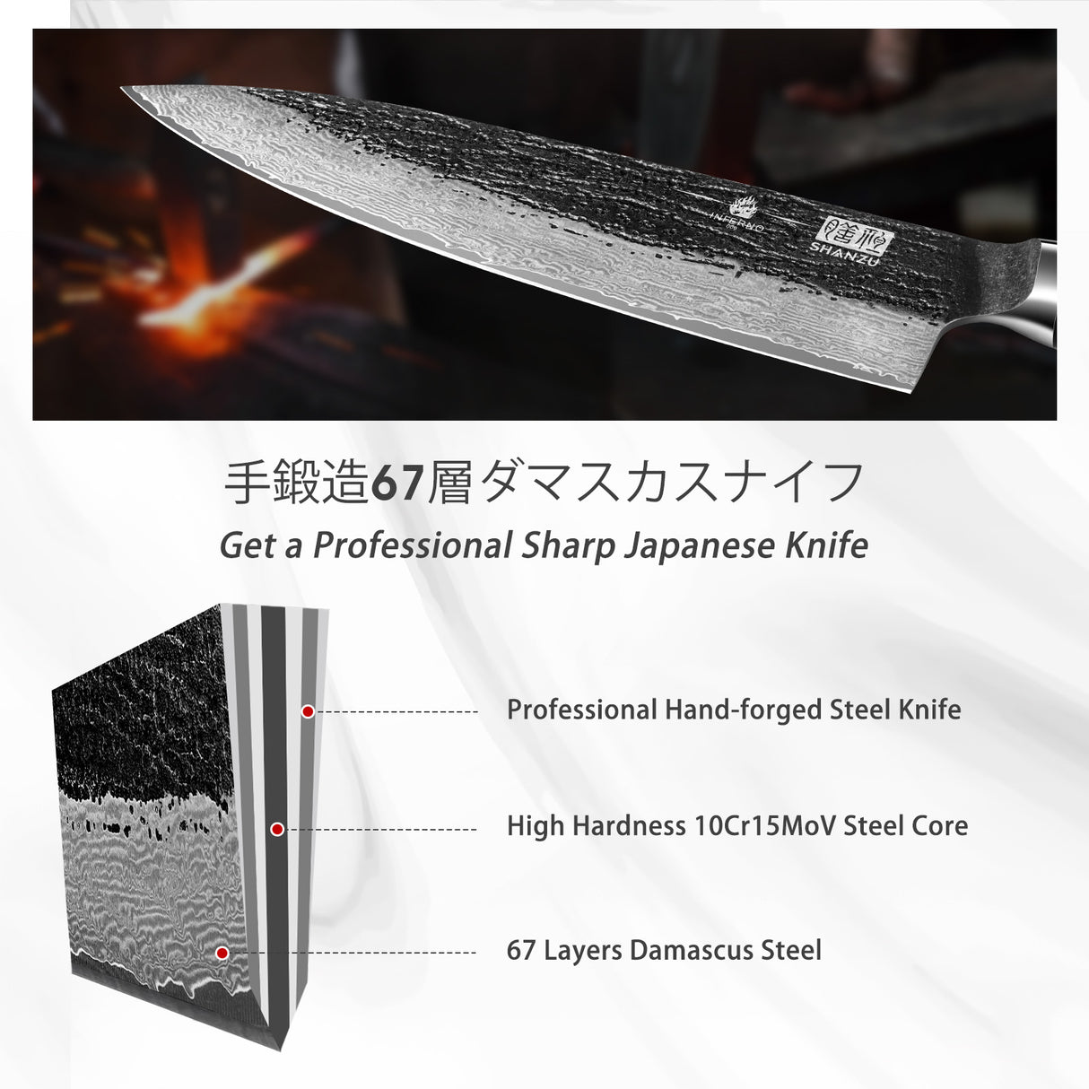 INFERNO Series | 8" Forged Black Damascus Chef Knife