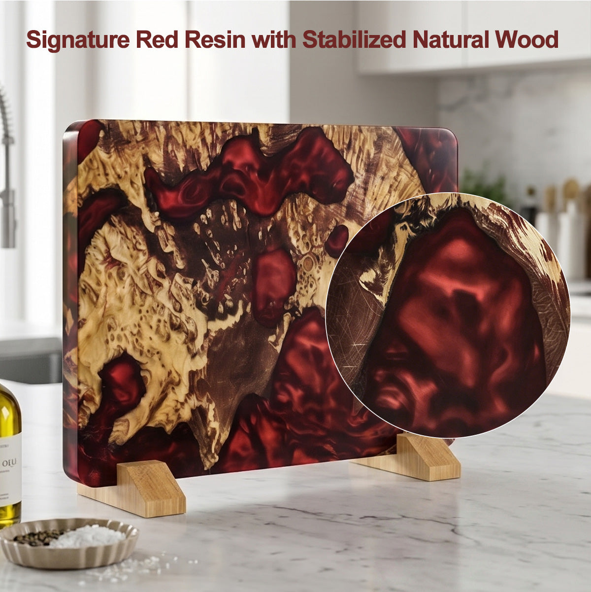 White Tiger Series | Double-Sided Magnetic Knife Block - Red Stabilized Wood Edition