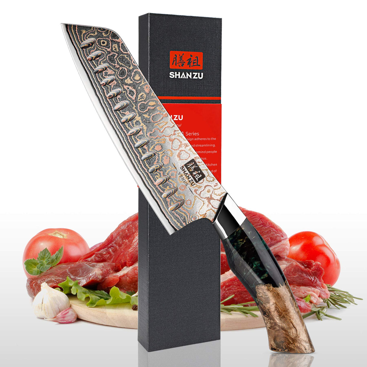 Venus Copper Damascus Santoku Knife