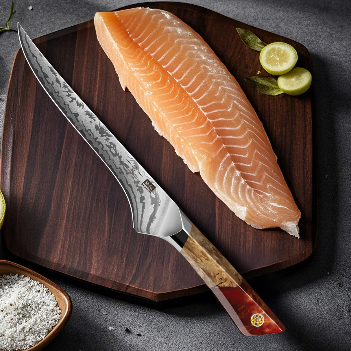 White Tiger Series | SHAN ZU Damask Filleting Knife+Magnetic Knife Sheath
