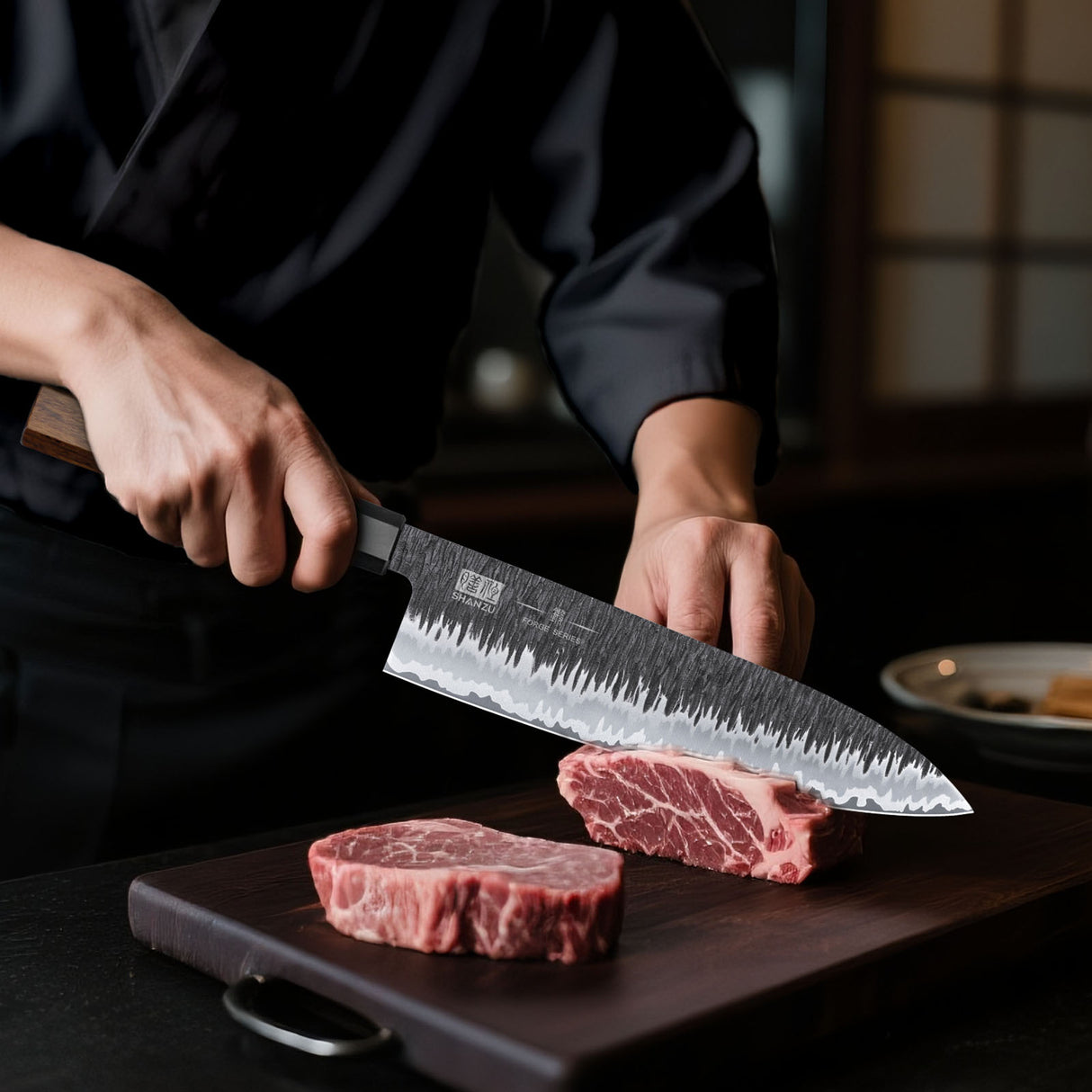 Forge Series | 8" Forged Black Damascus Chef Knife+Magnetic Knife Sheath