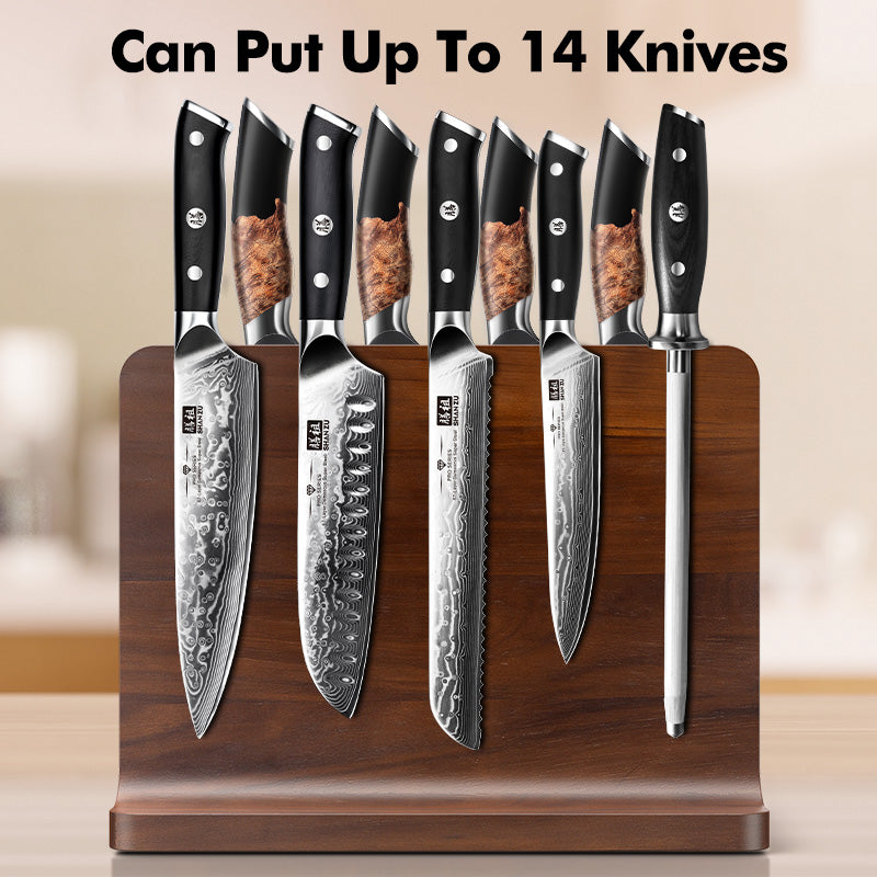 Double-Sided Magnetic Knife Block|Natural Acacia Wood|Elegant and Durable