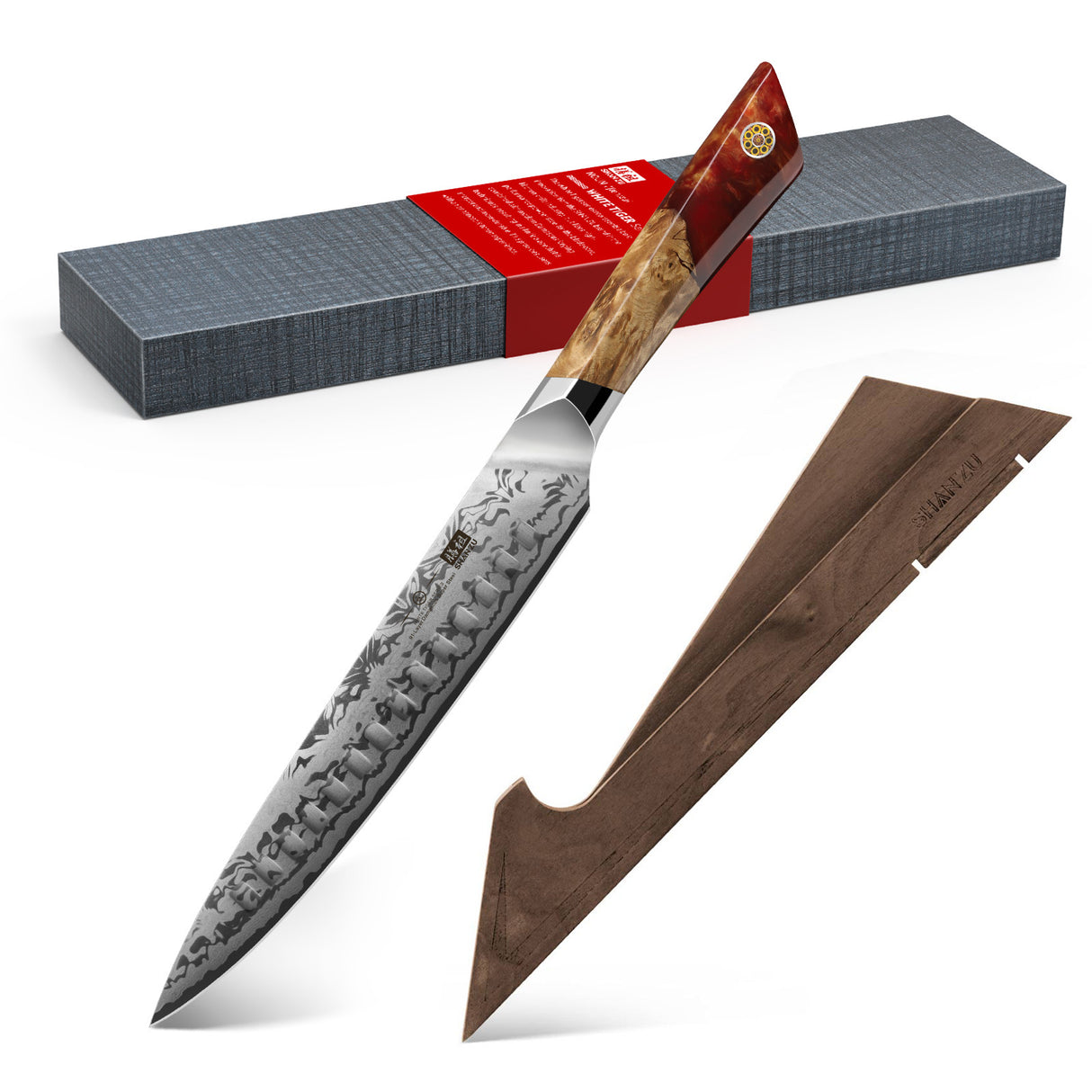 White Tiger Series | SHAN ZU Damask Carving Knife+Magnetic Knife Sheath