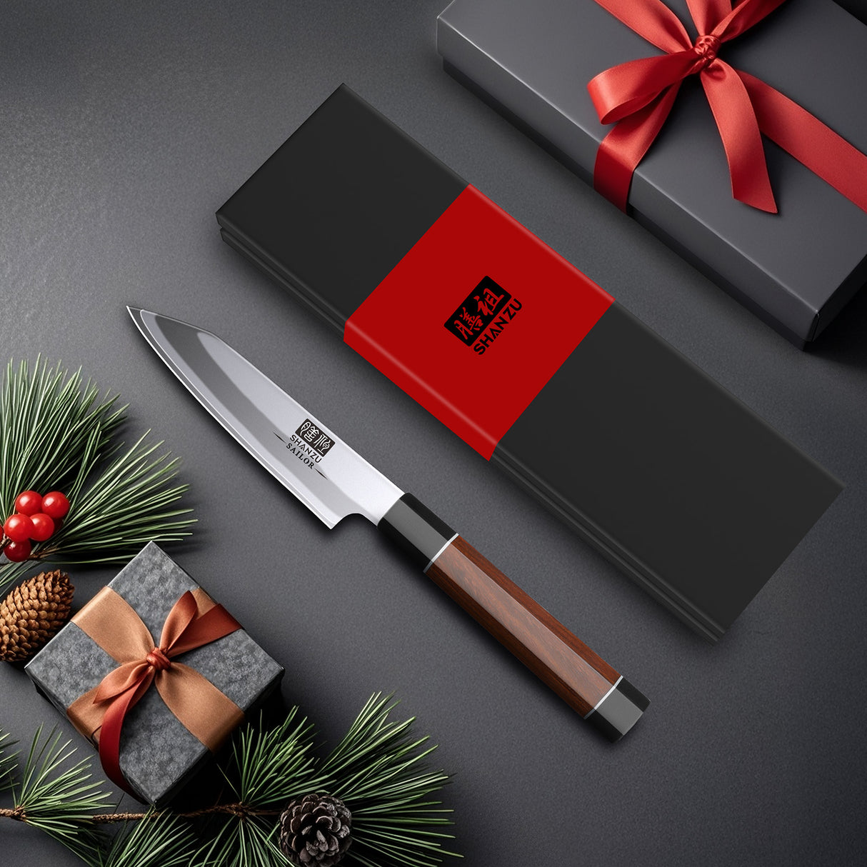 SHAN ZU 3.75 Inch Japanese Paring Knife, 9 Layers 10Cr15MoV High Carbon Steel Small Kitchen Knife, Ultra Sharp Fruit Sashimi Knife with Red Sandalwood Handle, Gifts for Women & Men