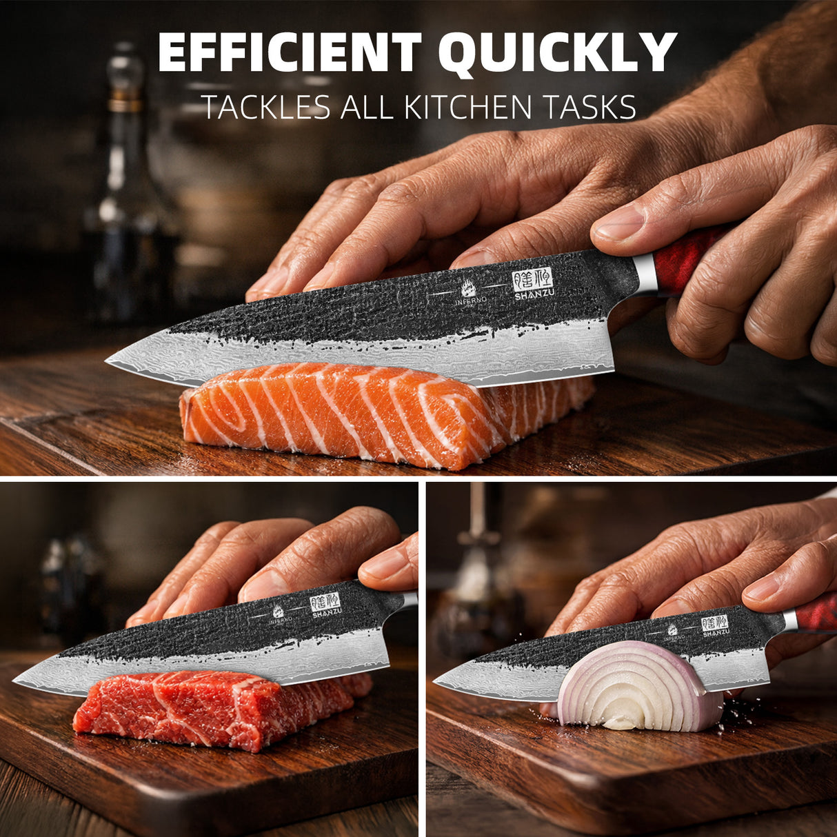 INFERNO Series | 8" Forged Black Damascus Chef Knife