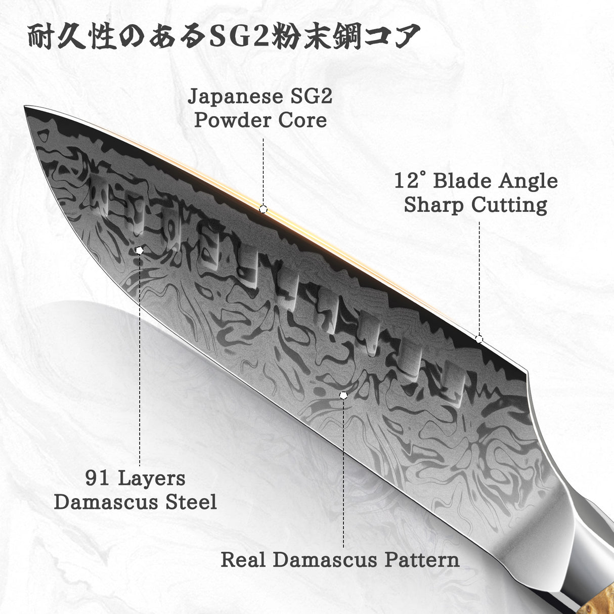 SHAN ZU WHITE TIGER | Damascus Santoku Knife + Magnetic Knife Sheath