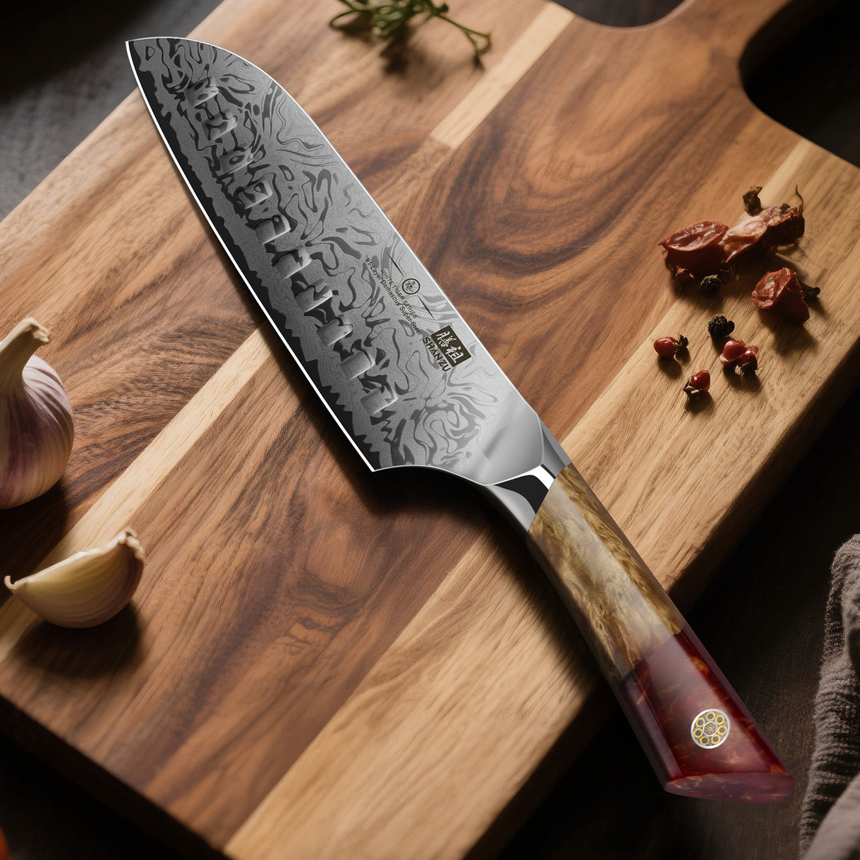 White Tiger Series | SHAN ZU Damask Santoku Knife+Magnetic Knife Sheath