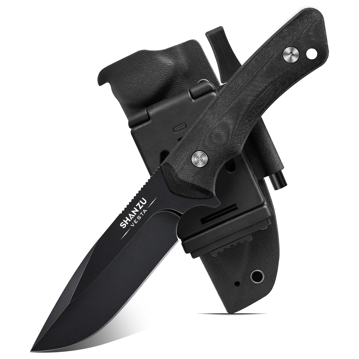 SHAN ZU VESTA | Couteau à lame fixe Saber Ground noir de 9,52"