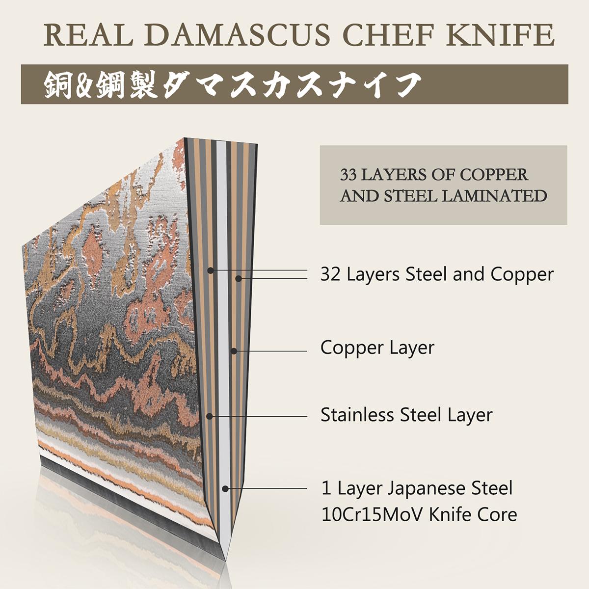 Venus Copper Damascus Chef Knife