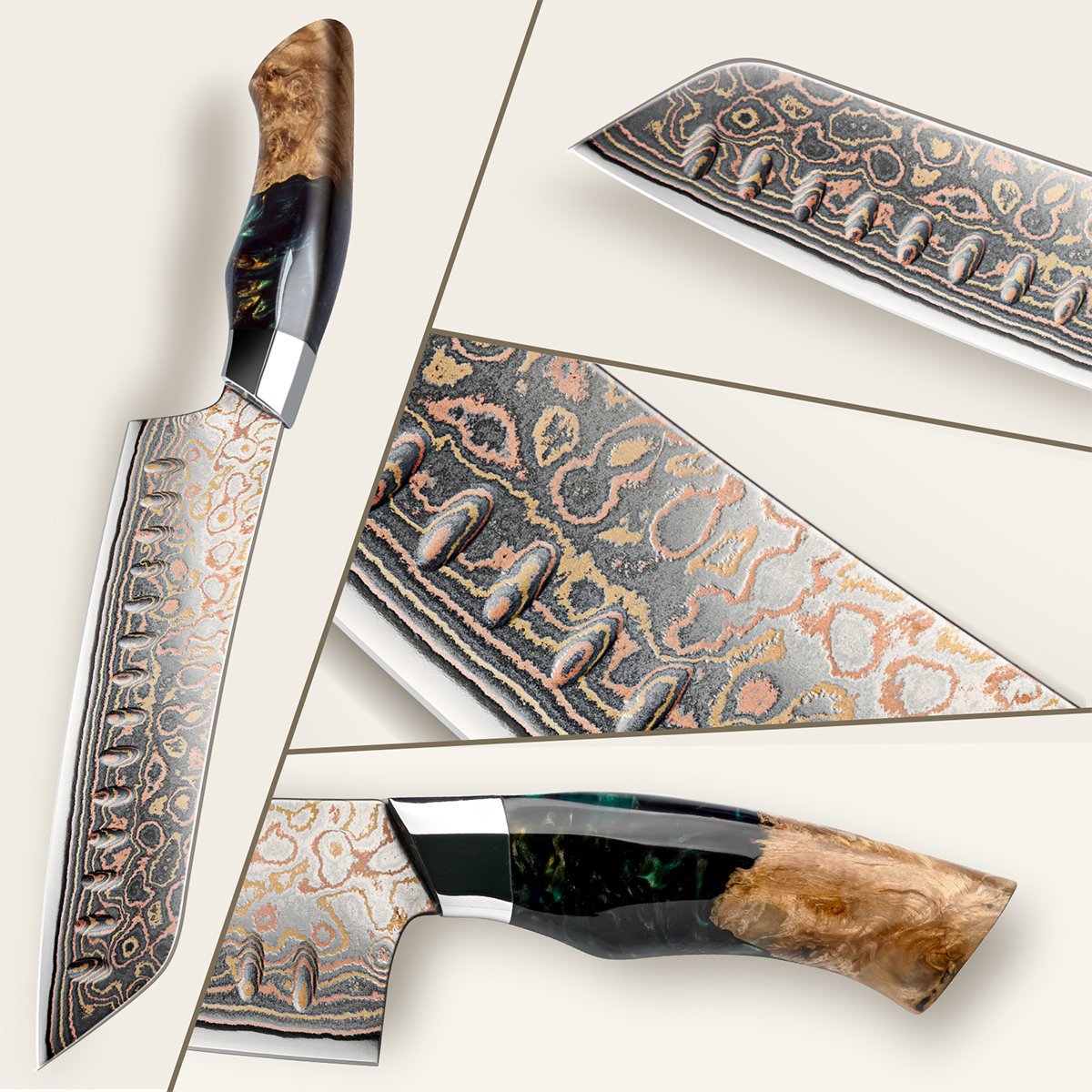 Venus Copper Damascus Santoku Knife