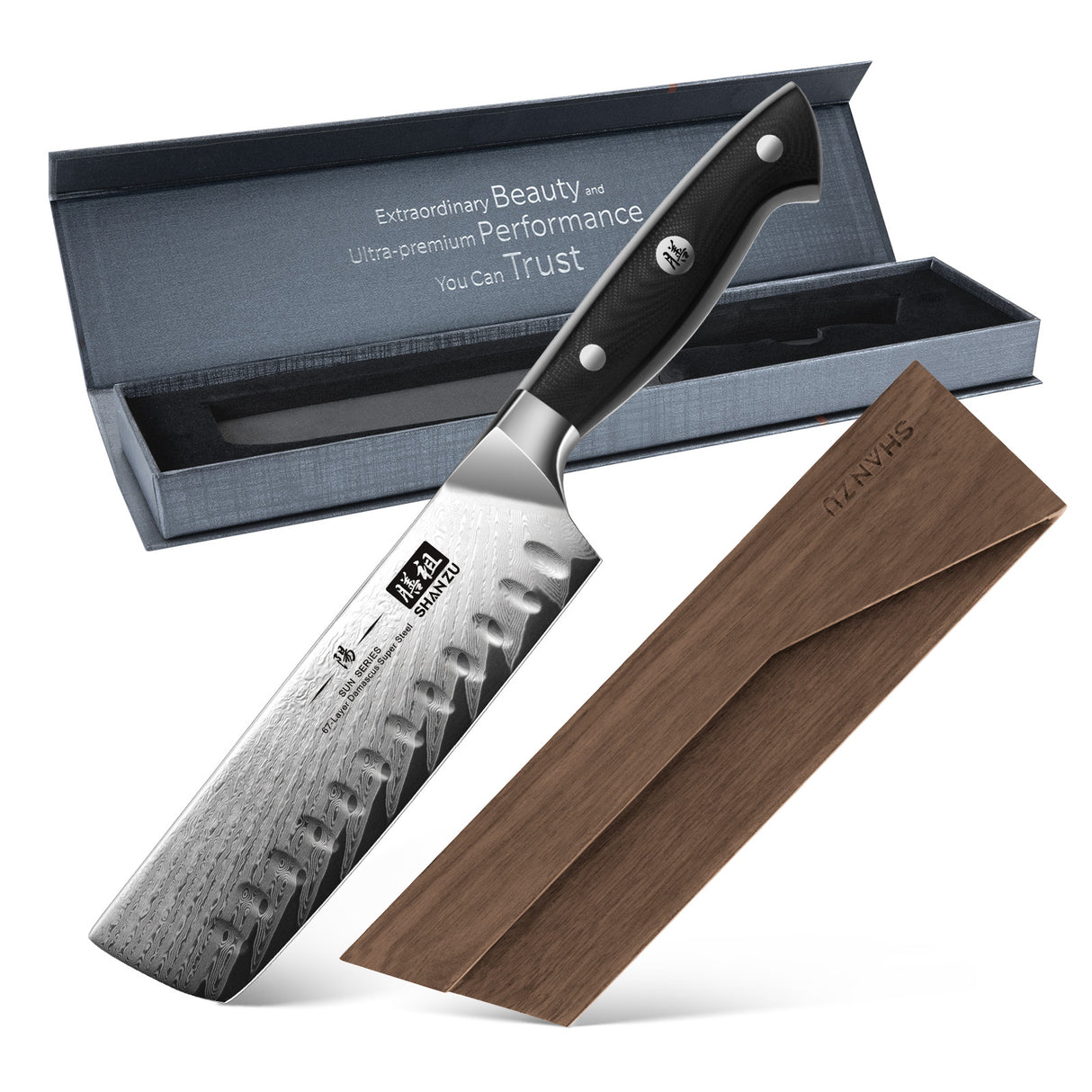 Sun Damast Nakiri Messer + Magnetische Messerscheide