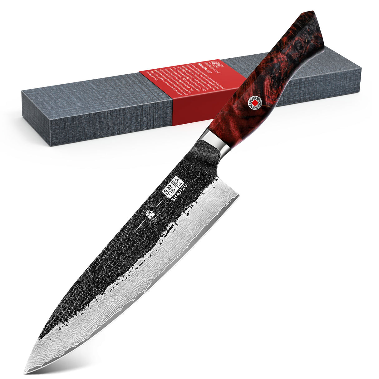 INFERNO Series | 8" Forged Black Damascus Chef Knife