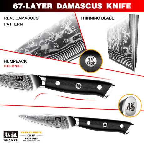 Pro Series Damascus Paring Knife | SHAN ZU Knvies