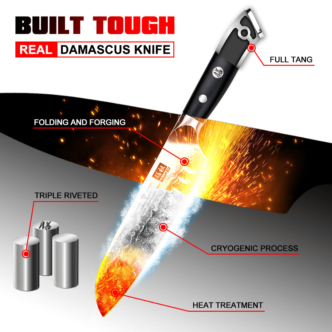 Pro Series Damascus Santoku Knife | SHAN ZU Knvies