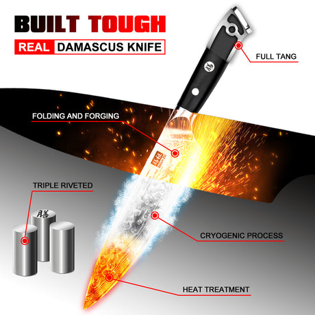 SHAN ZU 8.00" Blade Damascus Chef Knife | Best Chef Cooking Knives | 67 Layers Damascus Steel + G10 Handle