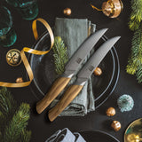 Razor-Sharp Steak Knife Set of 6 with Olive Wood Handle| Gift Box Dinner Knives