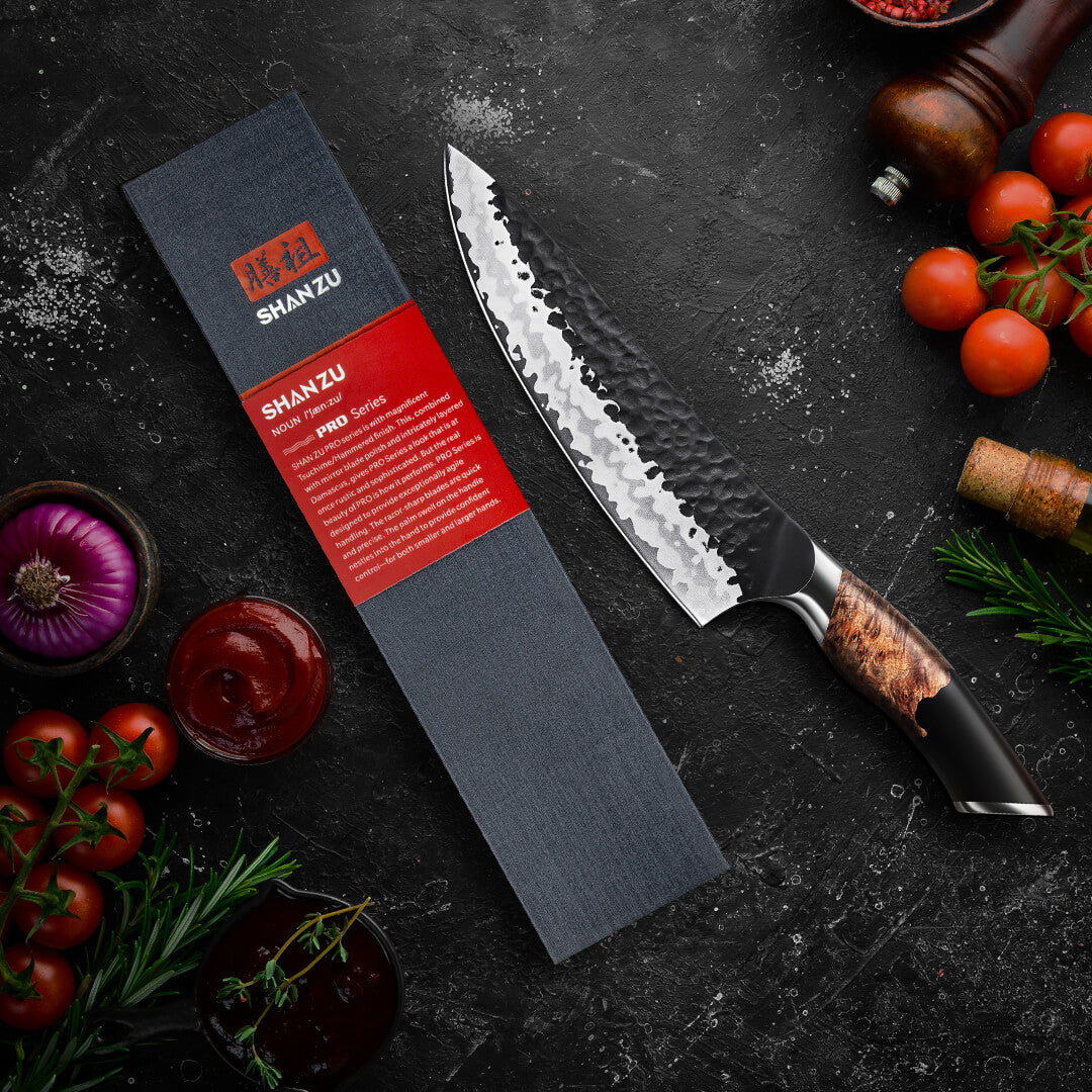 SHAN ZU 8" Family Barbecues Chef Knife for Family Party & Dinner | High Carbon Stainless Steel & Ergonomic Wood Handle