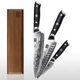 SHAN ZU Pro Series | 3-Piece Damascus Knife Set + 12" Magnetic Knife Holder