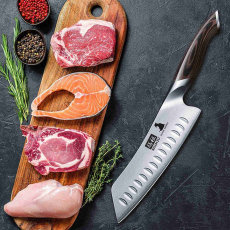 SHAN ZU 7” High Carbon Japanese Culinary Santoku Knife | Best Budget Chef Knife with a Comfortable Grip 