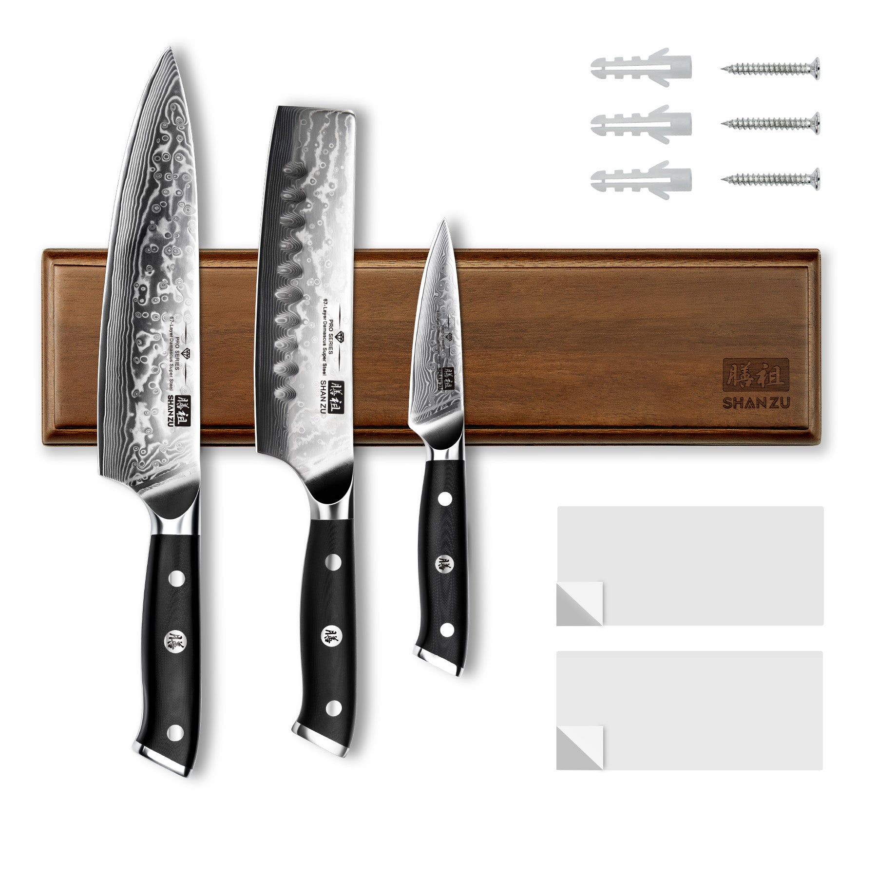 SHAN ZU Pro Series – 3-Piece Classic Damascus Knife Set + 12