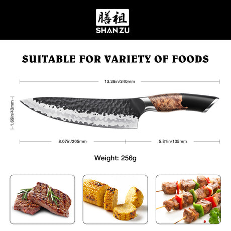 SHAN ZU 8" Family Barbecues Chef Knife for Family Party & Dinner | High Carbon Stainless Steel & Ergonomic Wood Handle