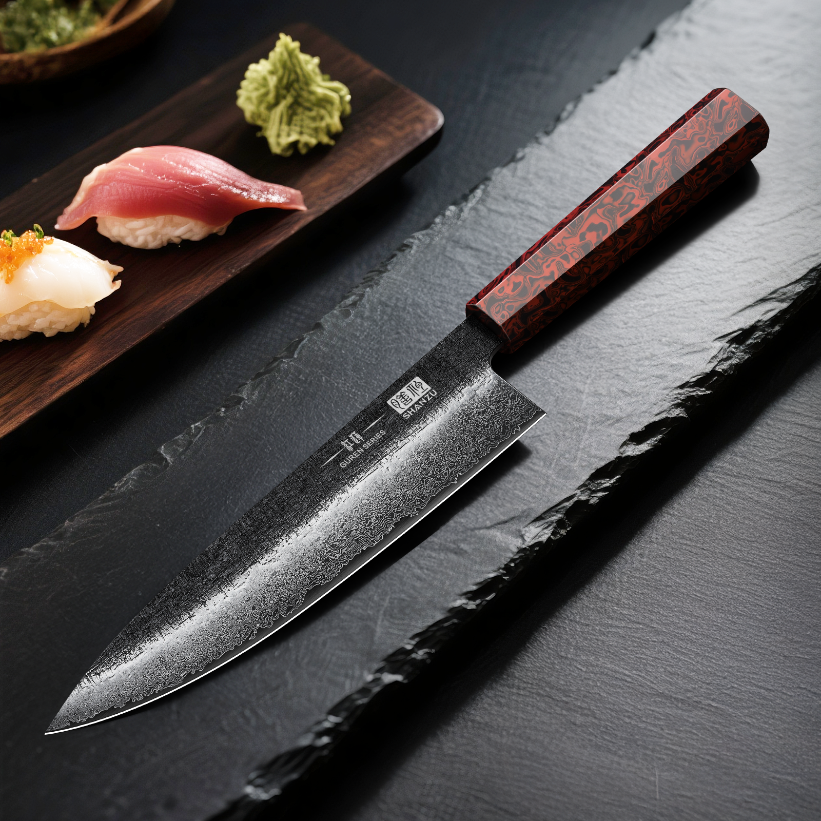 Guren Series | 8" Forged Black Damascus Chef Knife+Magnetic Knife Sheath