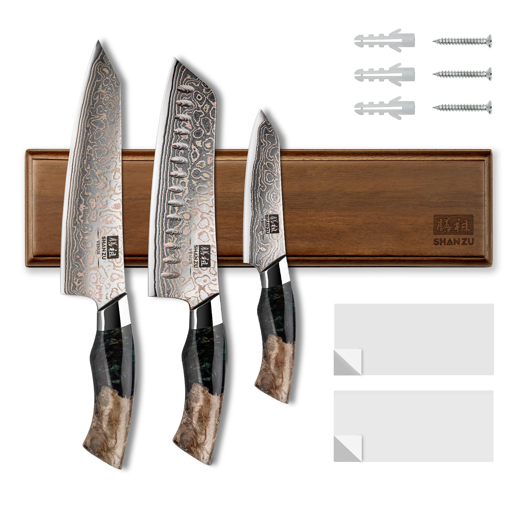 Venus Series | 3-Piece Copper-Damascus Knife Set + 12