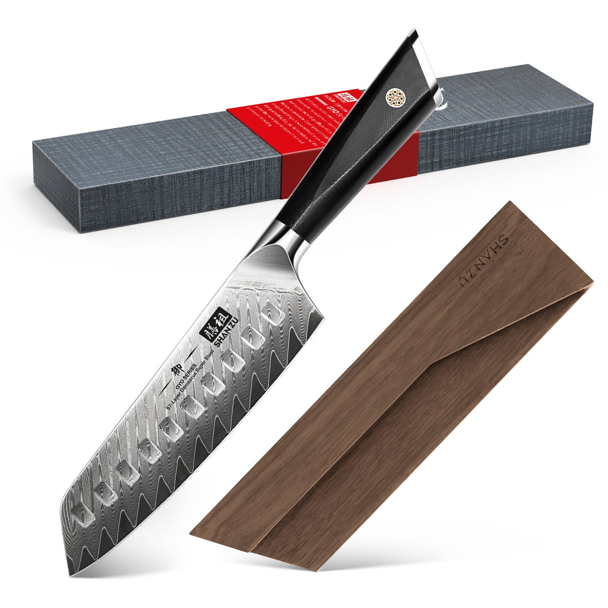 GYO Damascus Santoku Knife+Magnetic Knife Sheath