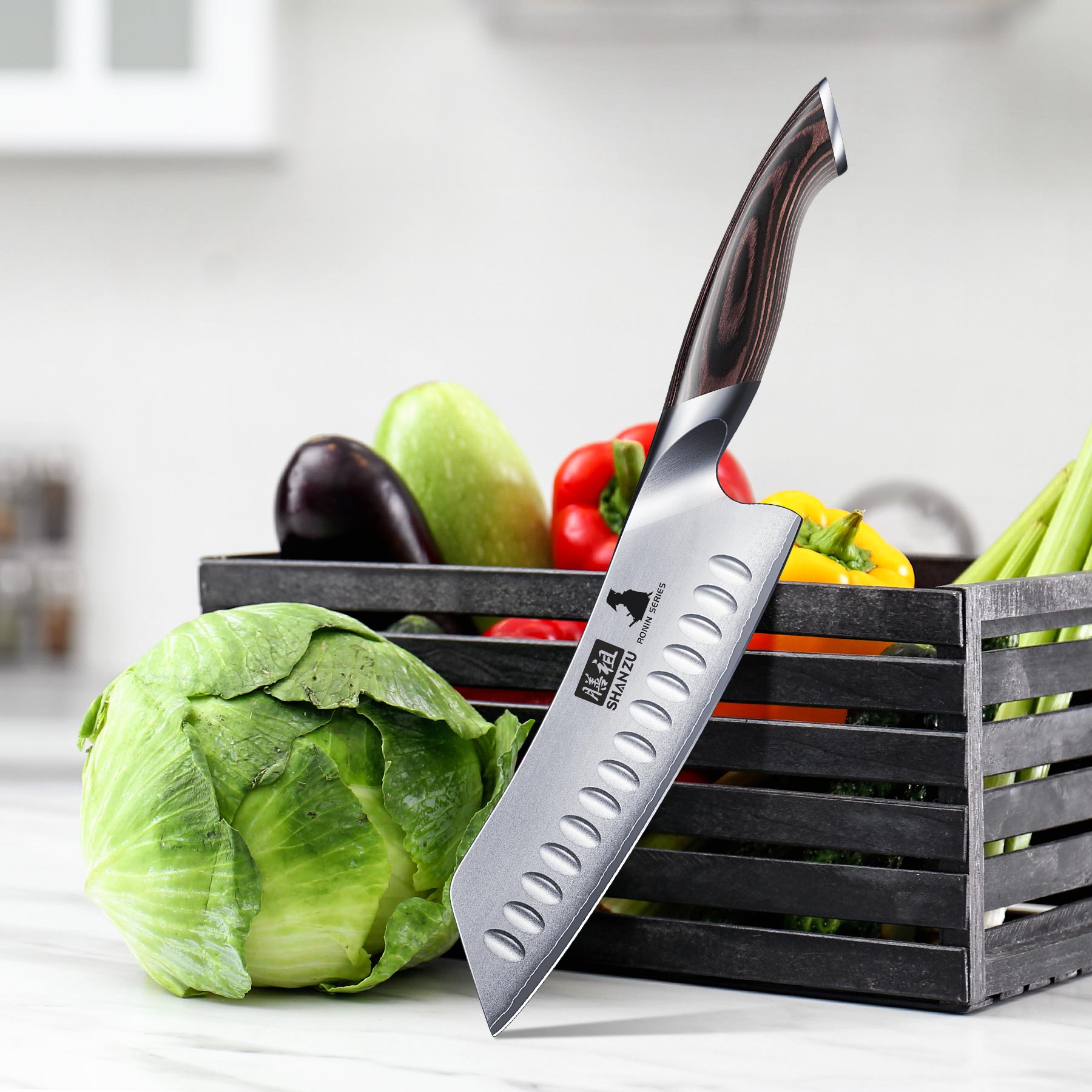 SHAN ZU 6-PCS Japanese High Carbon Stainless Steel Kitchen Knife Set | Chef Knife Set with Magnetic Knife Holder