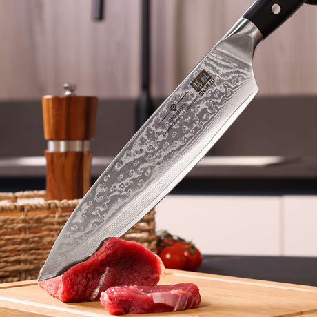 SHAN ZU 8.00" Blade Damascus Chef Knife | Best Chef Cooking Knives | 67 Layers Damascus Steel + G10 Handle