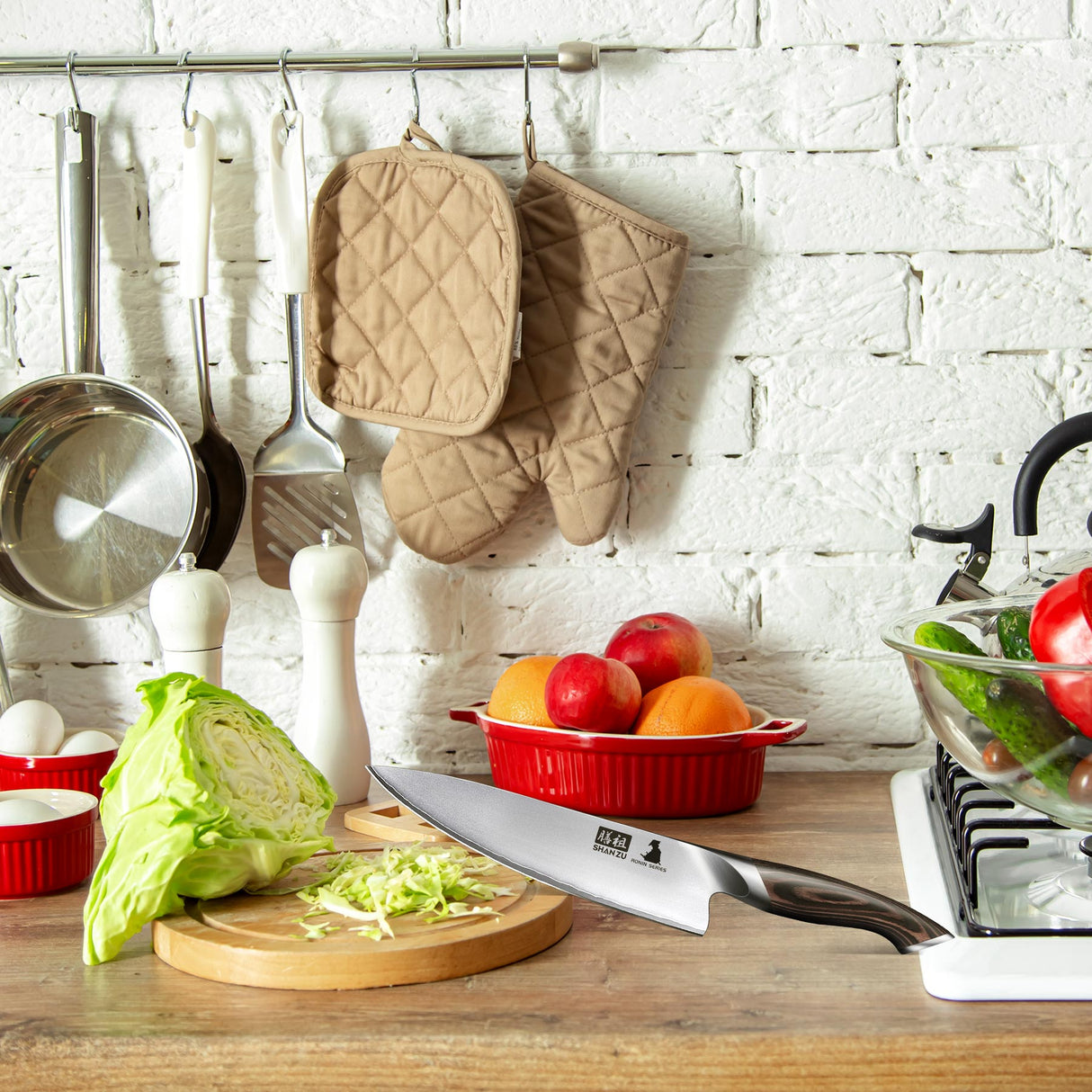 SHAN ZU 6-PCS Japanese High Carbon Stainless Steel Kitchen Knife Set | Chef Knife Set with Magnetic Knife Holder