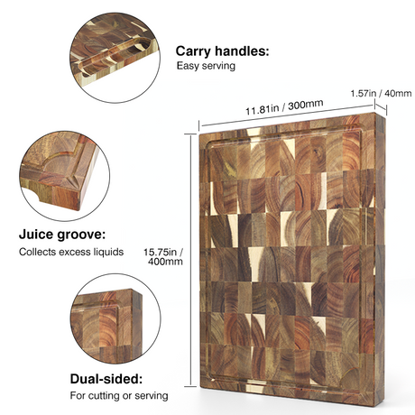 SHANZU Acacia Cutting Board with Juice Groove – 40 × 30 × 4 cm