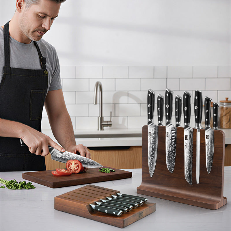 SHAN ZU PRO | 9-teiliges Messerset mit magnetischem Messerblock + 7-teiliges Steakmesserset