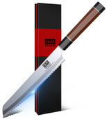 SHAN ZU 8 Inch Japanese Bread Knife, 9 Layers 10Cr15MoV High Carbon Steel Bread Knives for Homemade Bread, Sharp Sourdough Bread Knives Sashimi Knives, Long Serrated Bread Sashimi Knife