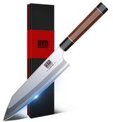 SHAN ZU 8 Inch Japanese Chef Knife, 9 Layers 10Cr15MoV High Carbon Steel Professional Kitchen Knife, Sharp Cooking Knife with Ergonomic Red Sandalwood Handle, Meat Cutting Sashimi Kiritsuke Knife