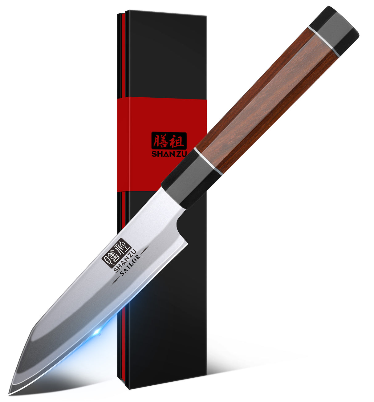 SHAN ZU 3.75 Inch Japanese Paring Knife, 9 Layers 10Cr15MoV High Carbon Steel Small Kitchen Knife, Ultra Sharp Fruit Sashimi Knife with Red Sandalwood Handle, Gifts for Women & Men