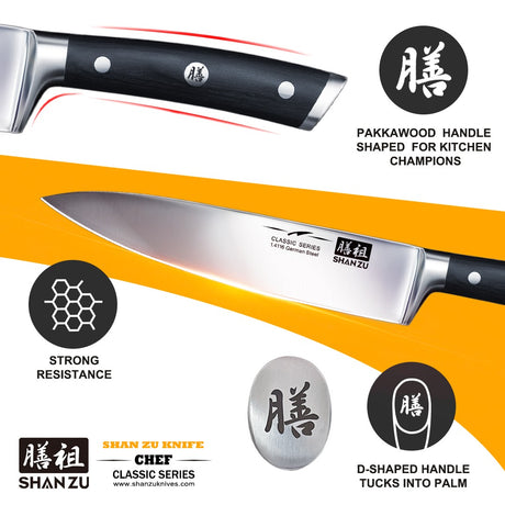 SHAN ZU High Carbon Steel 7-PCS Kitchen Knife Block Set | Professional & Best Household Japanese HC Steel Chef Knife Set
