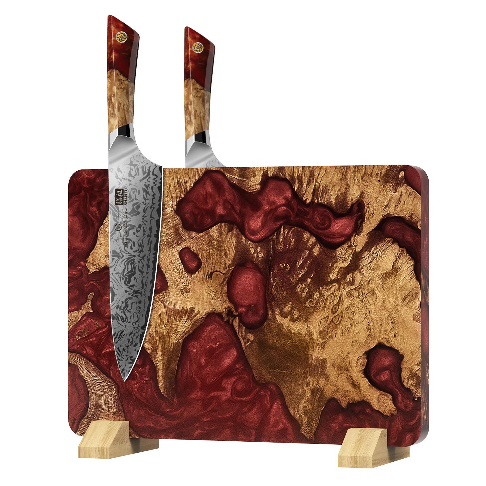 White Tiger Series | Double-Sided Magnetic Knife Block - Red Stabilized Wood Edition