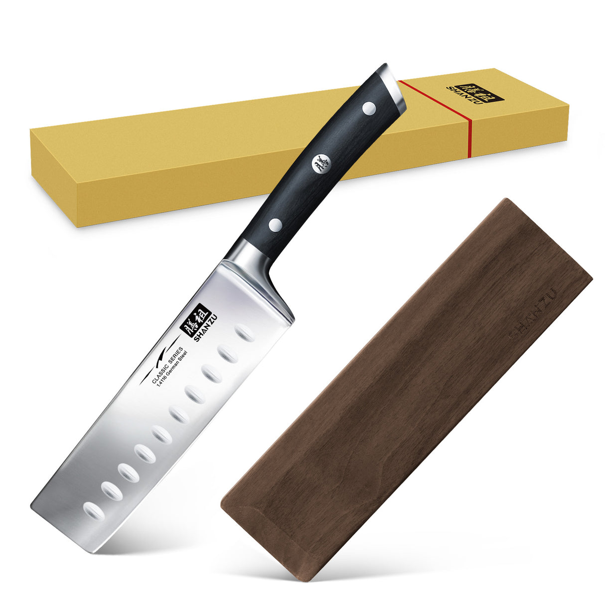 Klassisches 16,51 cm Nakiri-Messer aus hochkohlenstoffhaltigem Stahl + magnetische Messerscheide